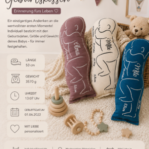 Kissen in Babyform in Beere, Naturweiß und Blau