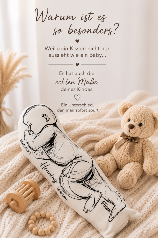 Kissen in Babyform mit den echten Maßen des Babys