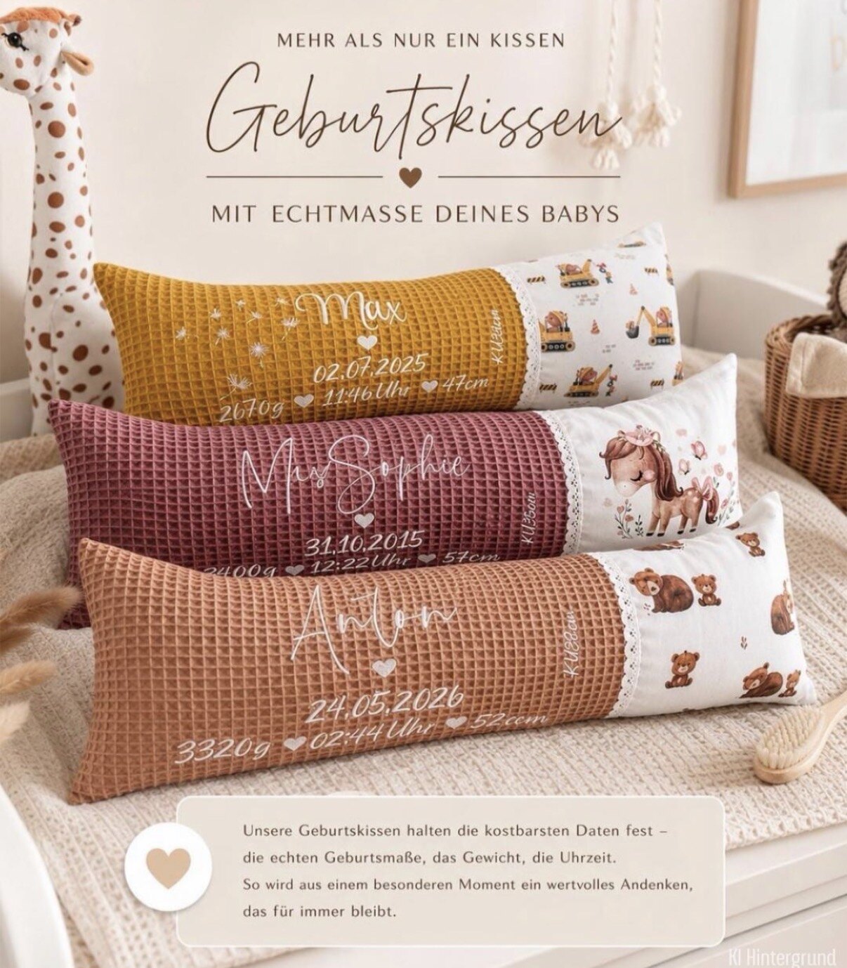 Mehr als nur ein Kissen – Geburtskissen mit Echtmaßen deines Babys