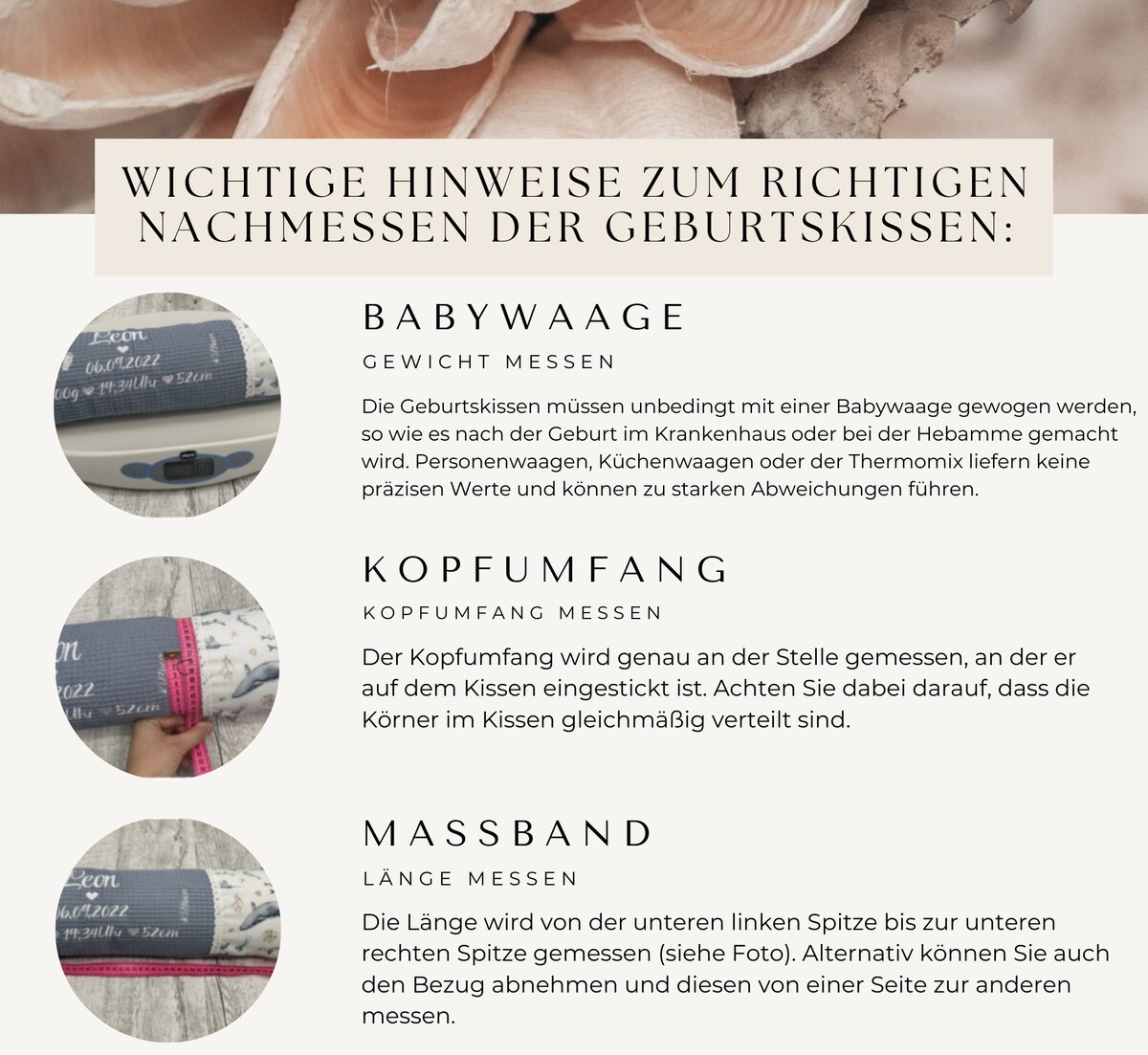 Wichtige Hinweise zum richtigen Nachmessen der Geburtskissen
