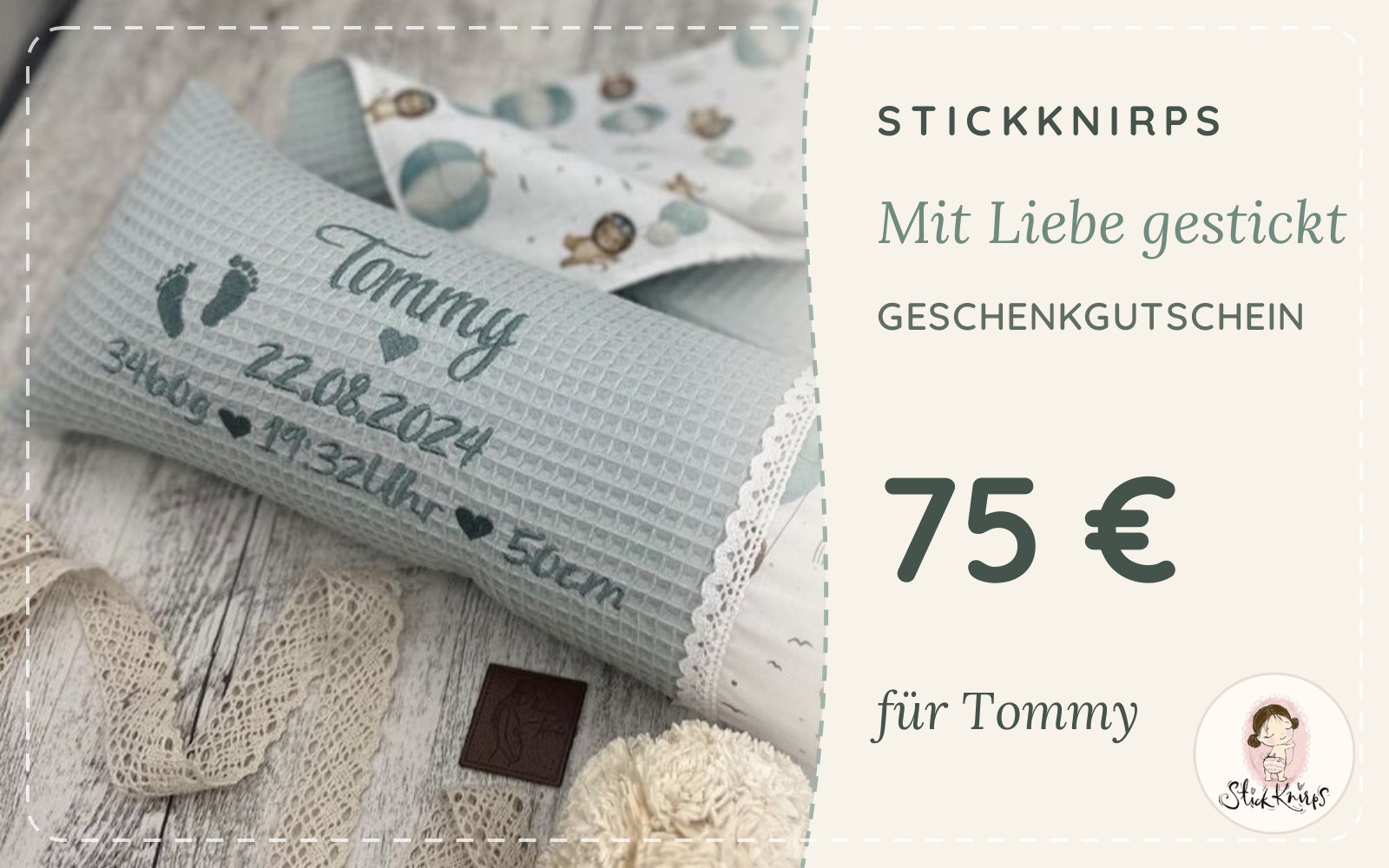 Geschenkgutschein Motiv Unser Kissen – Salbei (Beispiel)