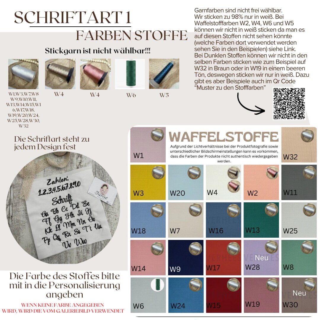 Schriftart 1 und Farben der Waffelstoffe