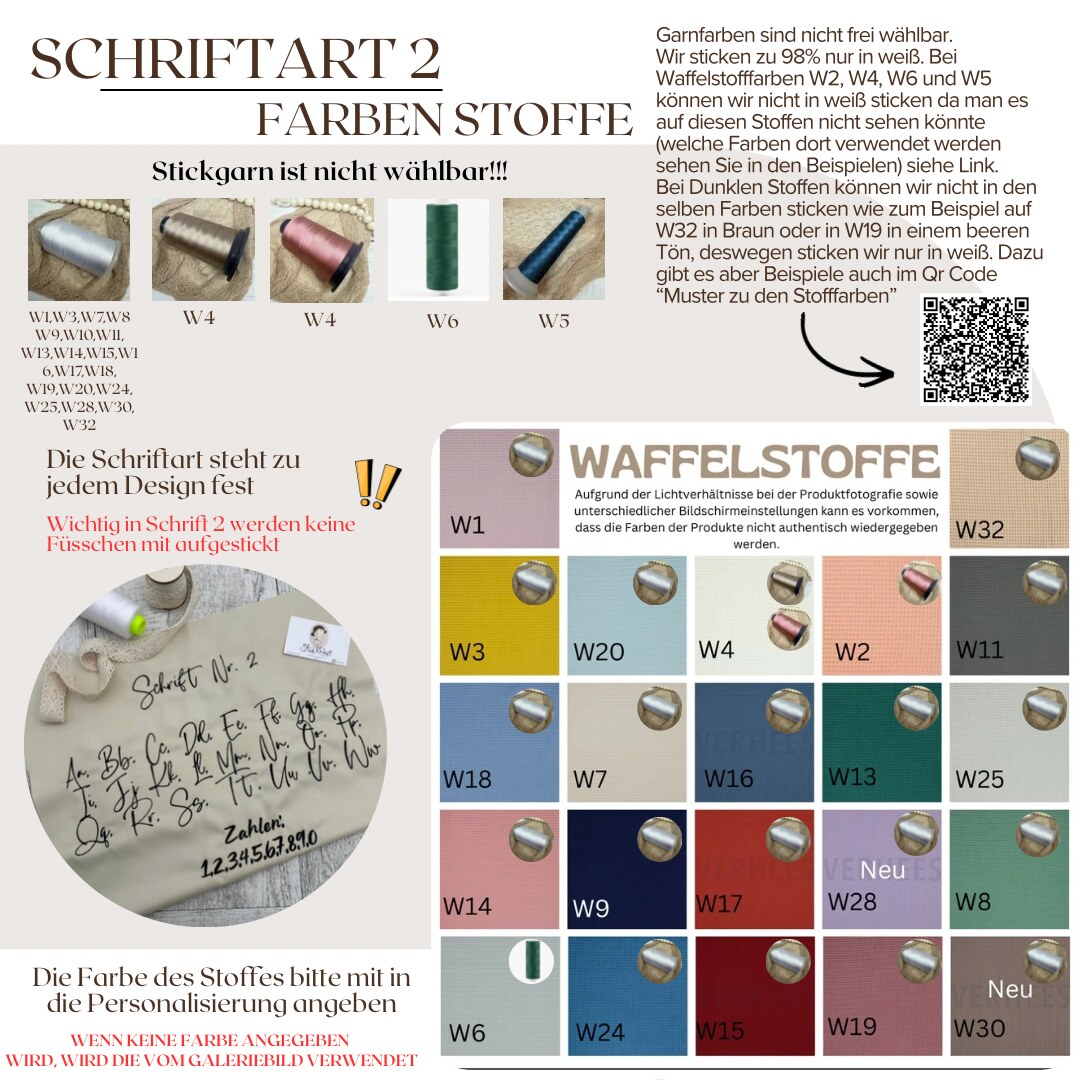Schriftart 2 und Farben der Waffelstoffe