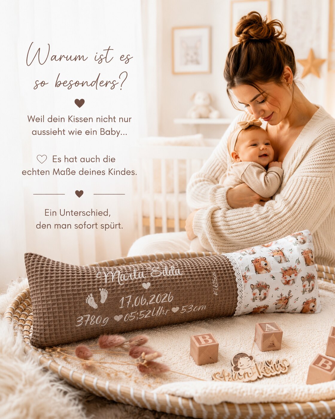 Warum ist ein Geburtskissen mit Echtmaßen so besonders?