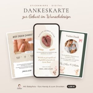 Dankeskarte zur Geburt im Wunschdesign (digital)