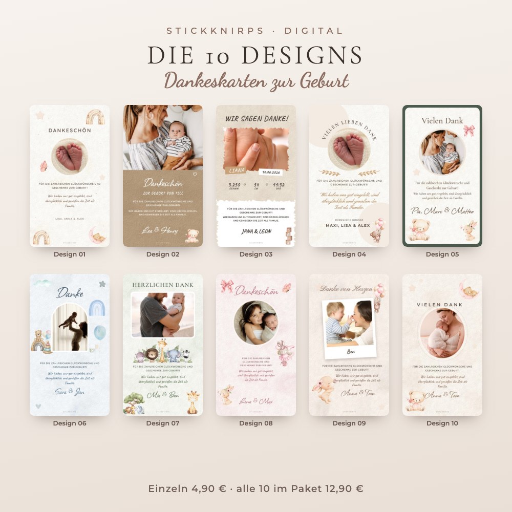 Dankeskarten zur Geburt – alle 10 Designs (digital) – Bild 2