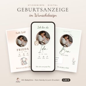 Geburtsanzeige im Wunschdesign (digital)