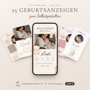 Geburtsanzeigen – alle 25 Designs (digital)