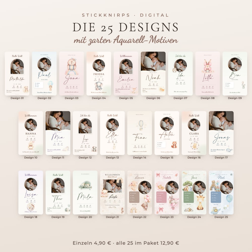 Geburtsanzeigen – alle 25 Designs (digital) – Bild 2
