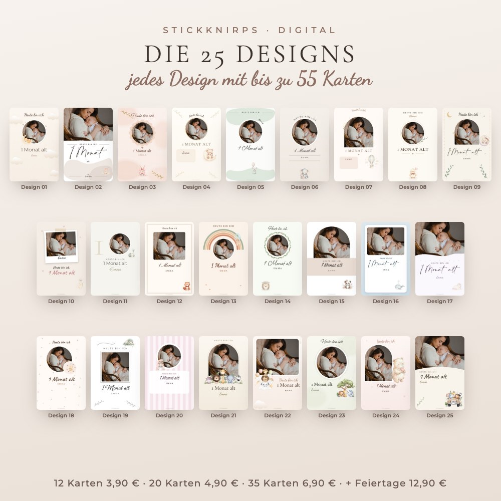 Meilensteinkarten mit Babyfoto – die 25 Designs